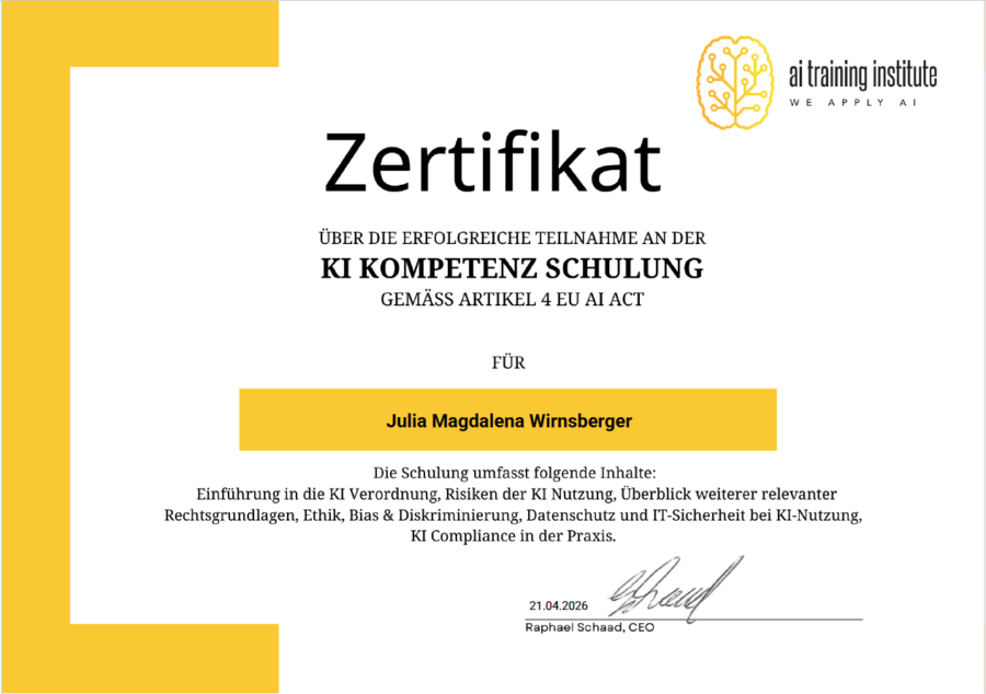 KI-Kompetenz Schulungszertifikat nach EU AI Act