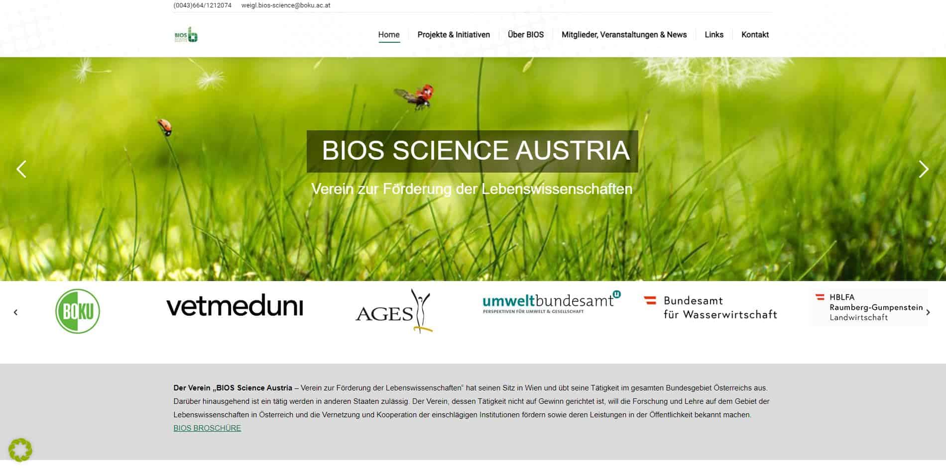 Screenshot der Website von Verein BIOS Science Austria – BIOS Science Austria