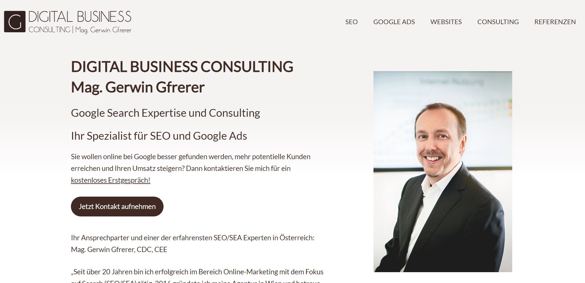Screenshot der Website von Gerwin Gfrerer – Digital Business Consulting