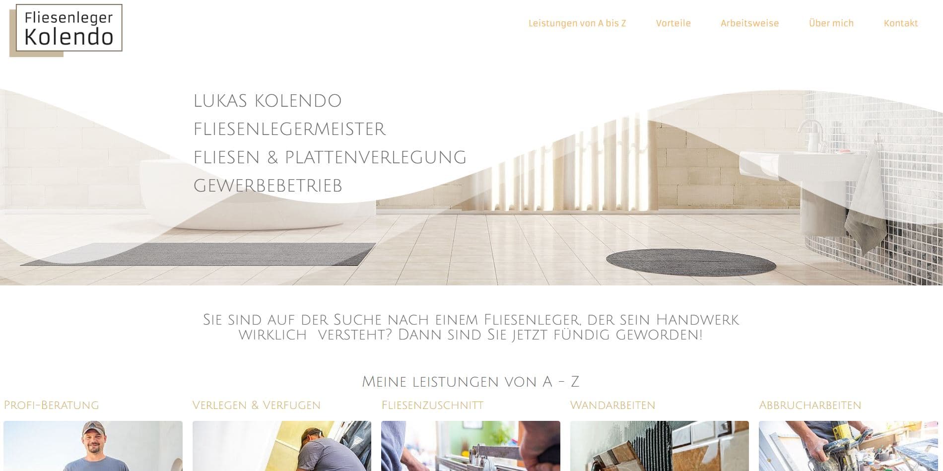Screenshot der Website von Fliesenleger Kolendo – Kolendo Fliesenleger