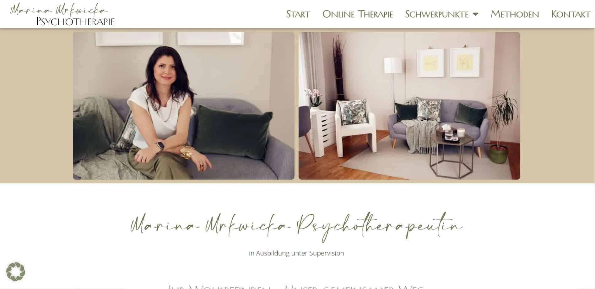 Screenshot der Website von Marina Mrkwicka – Psychotherapeutin Wien