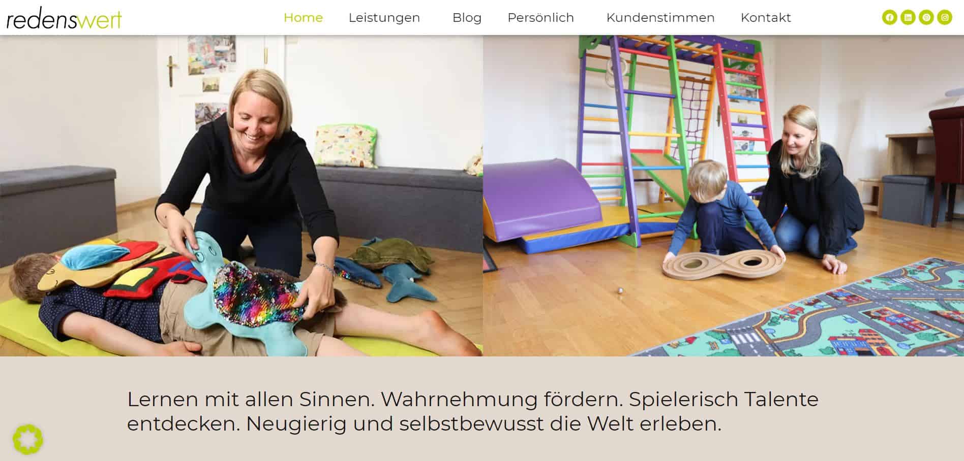 Screenshot der Website von Lerntherapie für sensorische Integration – Redenswert