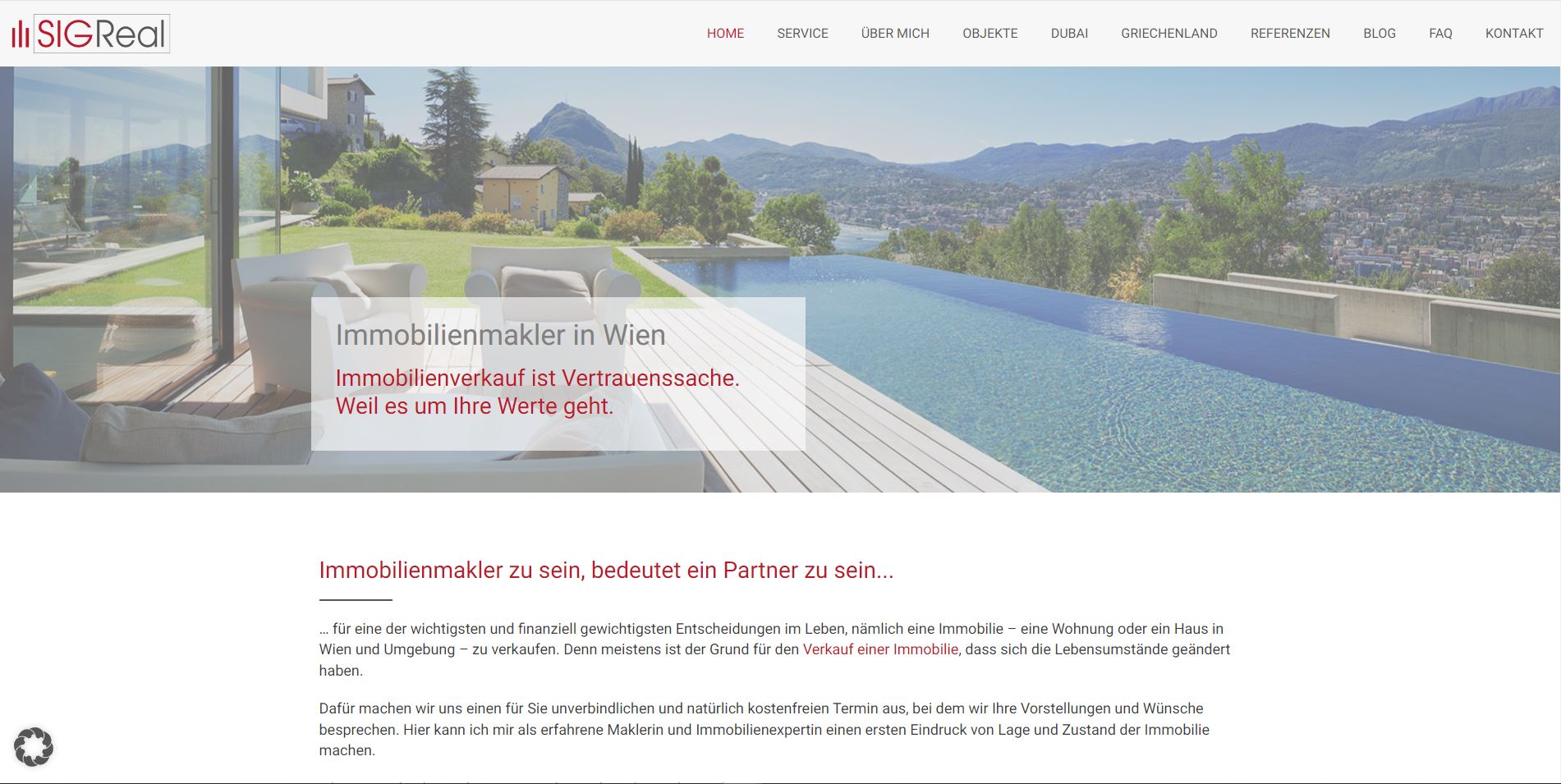 Screenshot der Website von Sabine Sigmund – SIGReal Immobilienmaklerin Wien