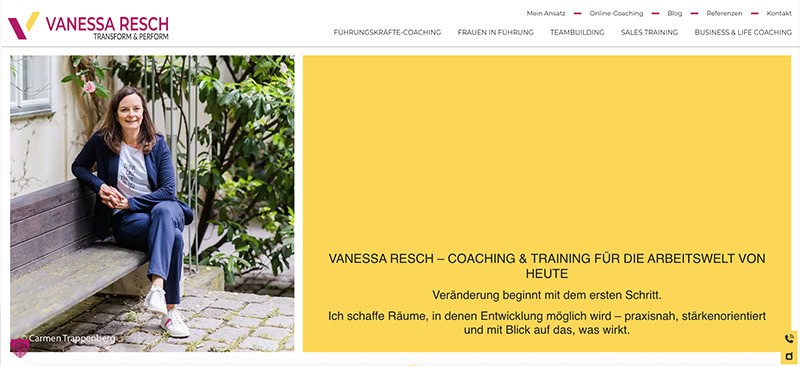 Screenshot der Website von Vanessa Resch – Coaching & Training